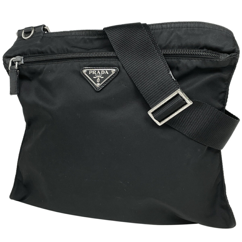 Prada Logo Plate Shoulder Bag Crossbody Black